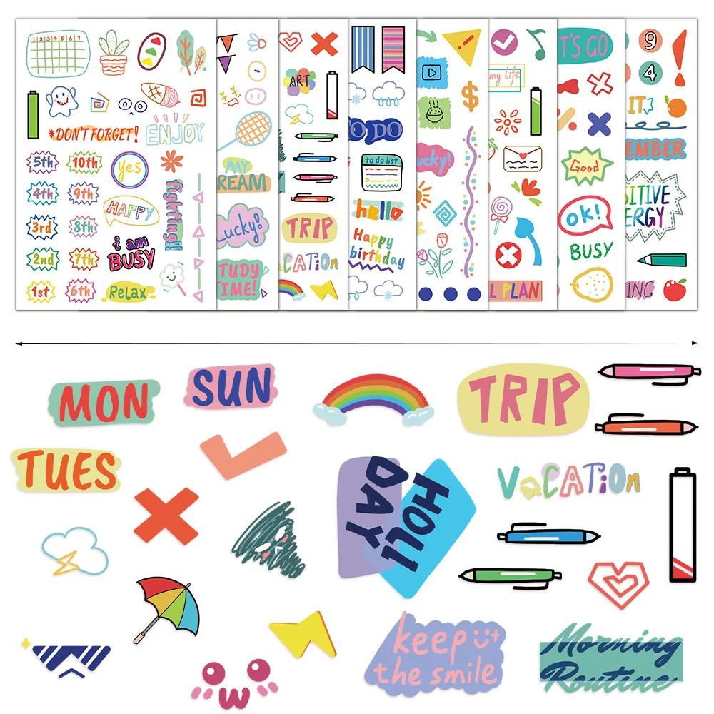 8PCS Creative Hand drawn Element Plan Book Graffiti Stickers Decoration DIY Bookboard Notebook Desktop Waterproof Stickers