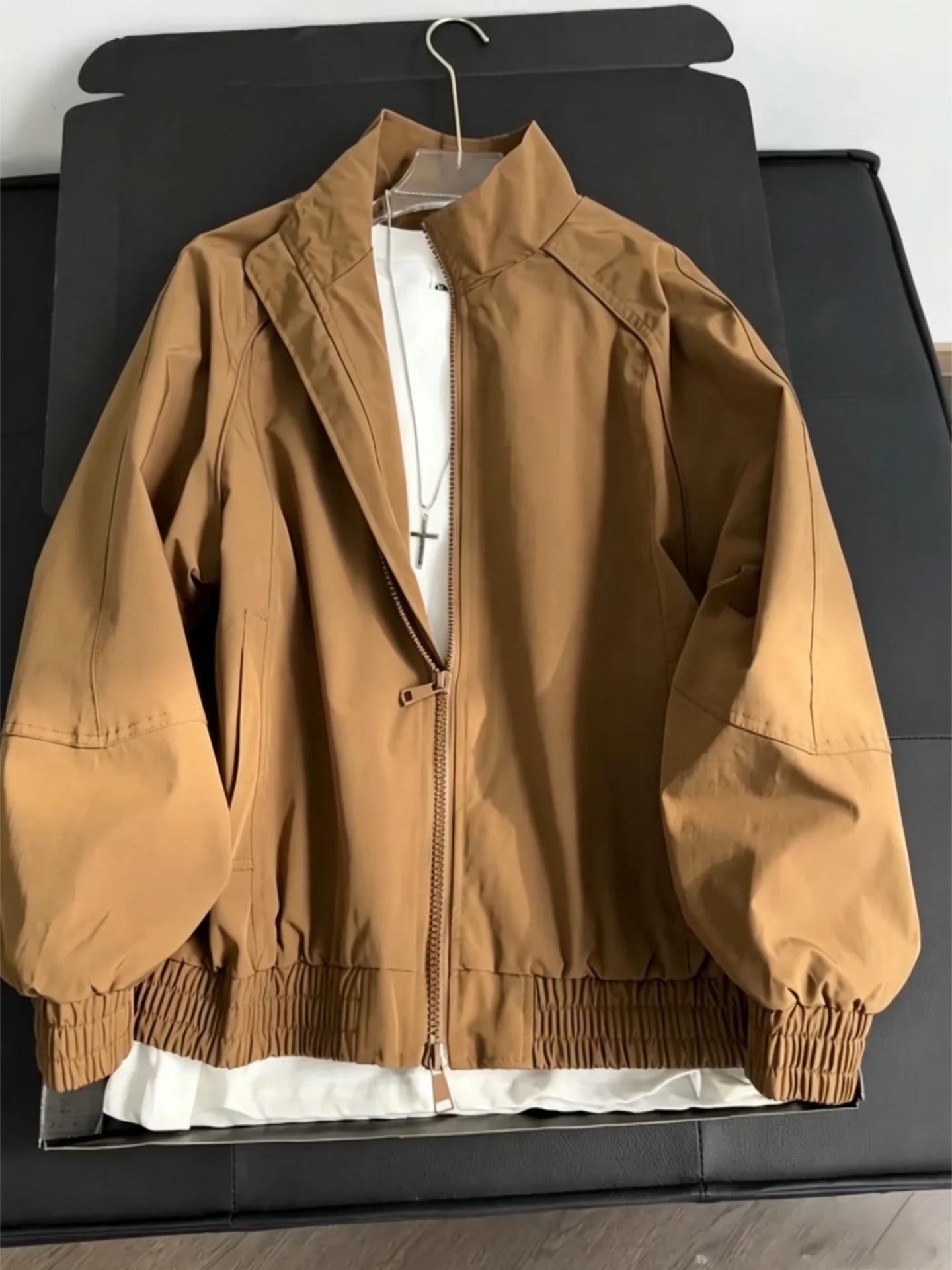 Men's Brown  Flight Jacket Autumn American Structure Anti-Shoulder Workwear Three-Proof Downproof Jacket Loose Fit Washed