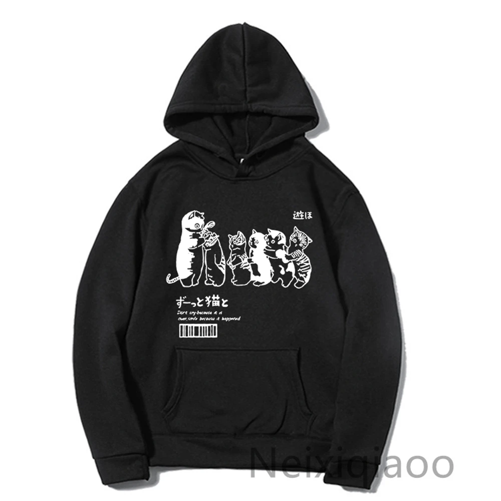 

Plus Size Autumn Winter Japanese Kitten Graphic Printed Casual Pullover Cartoon Female Hoodie Kawaii Cat Women Men Sweatshirts