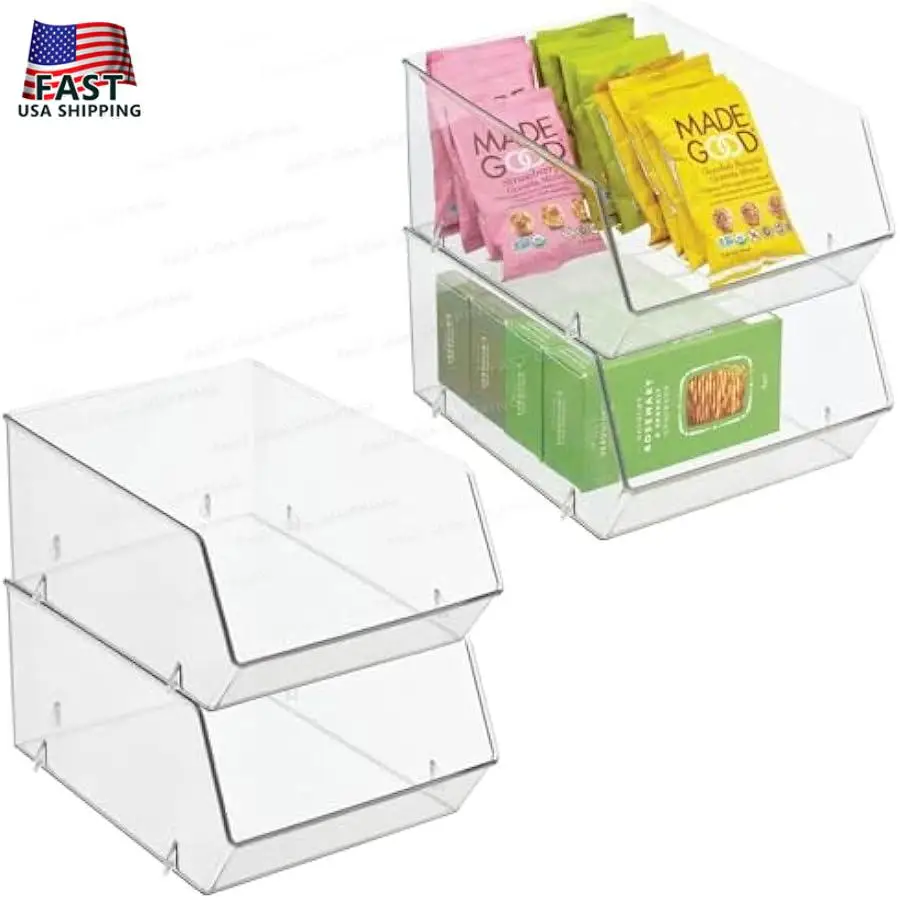 

mDesign Plastic Stacking Food Storage Bin for Kitchen Cabinet Pantry Shelf Fridge Freezer - Organizer for Fruit Potatoes Onions
