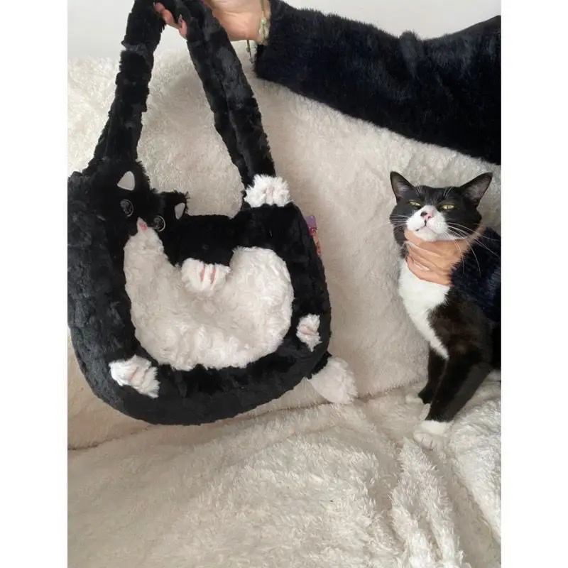 Cute Milk Cat Autumn Winter Original Shoulder Bag Crossbody Underarm Handbag Cute Women Bag Plush Bag Purses Handbags Tote Bag