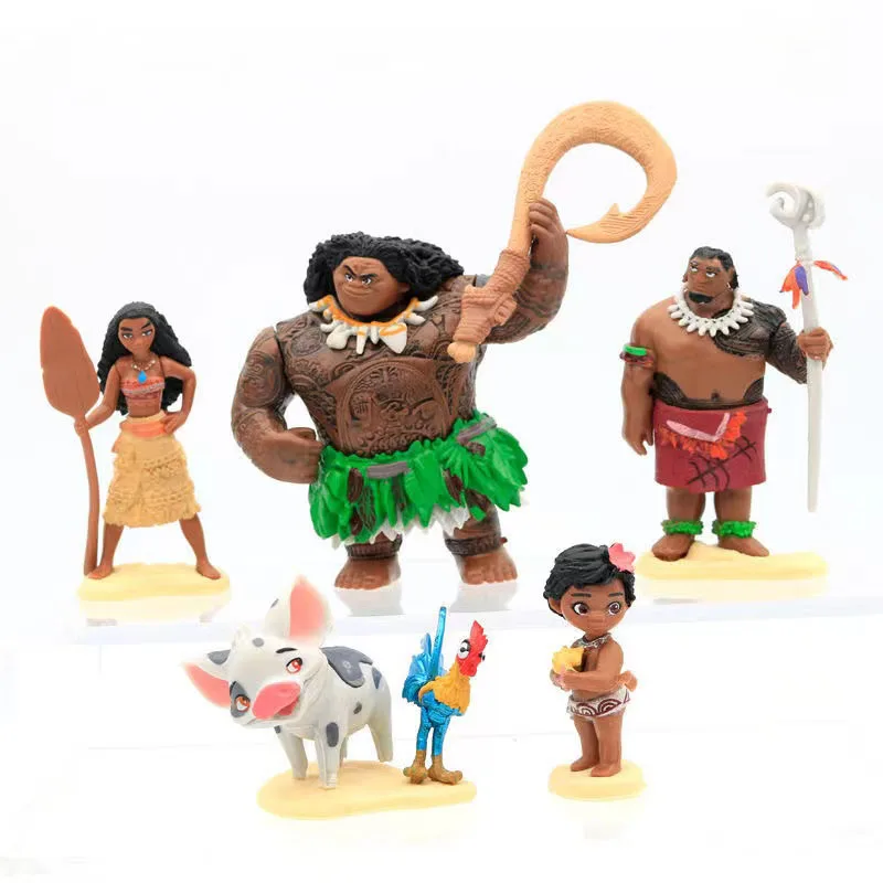 6pcs/set Disney Moana Princess Maui Chief Tui Tala Heihei Pua Action Figure Toys Kids Christmas Birthday Gift