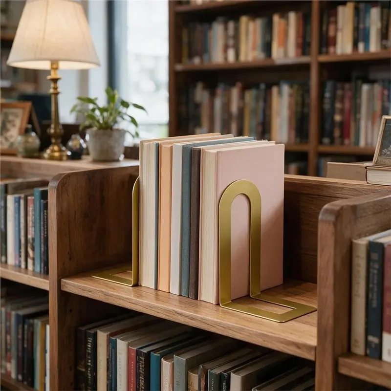 A93PHOT! Heavy Duty U Shaped Book Holders-Gold Metal Bookends, 6 Pcs Sturdy Decorative Book Stoppers, Space Saving Book Supports