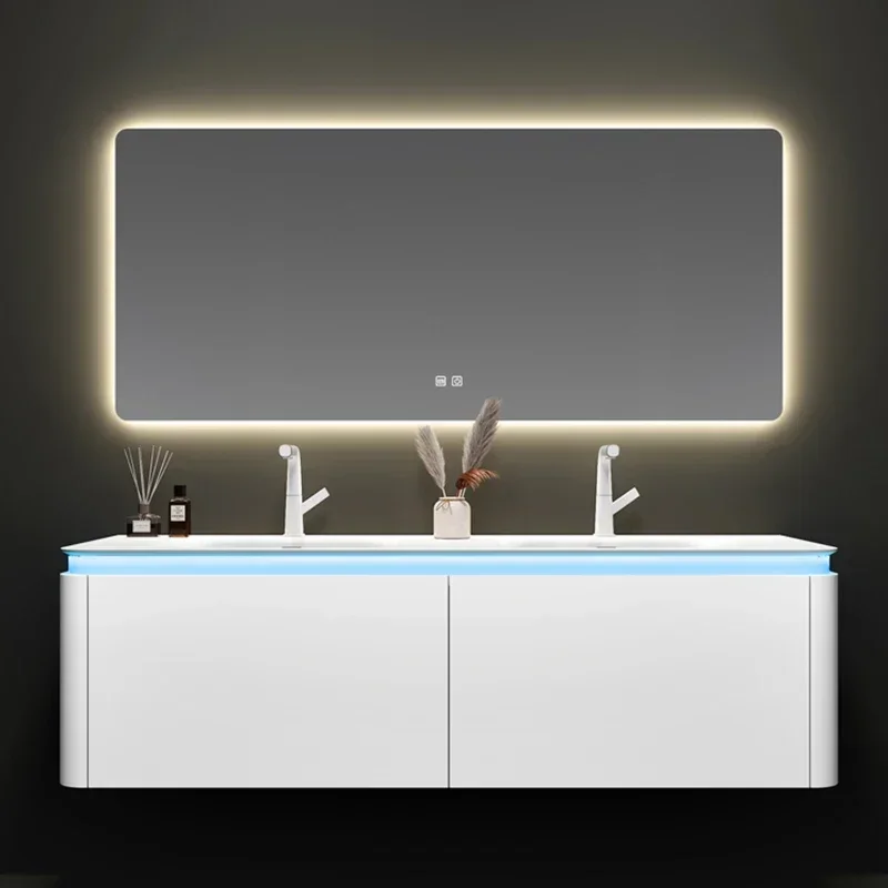 Beauty Bathroom Vanity Cabinet And Sink Cream Wind Combination Corian Rock Plate Seamless Hand Washing Basin Toile