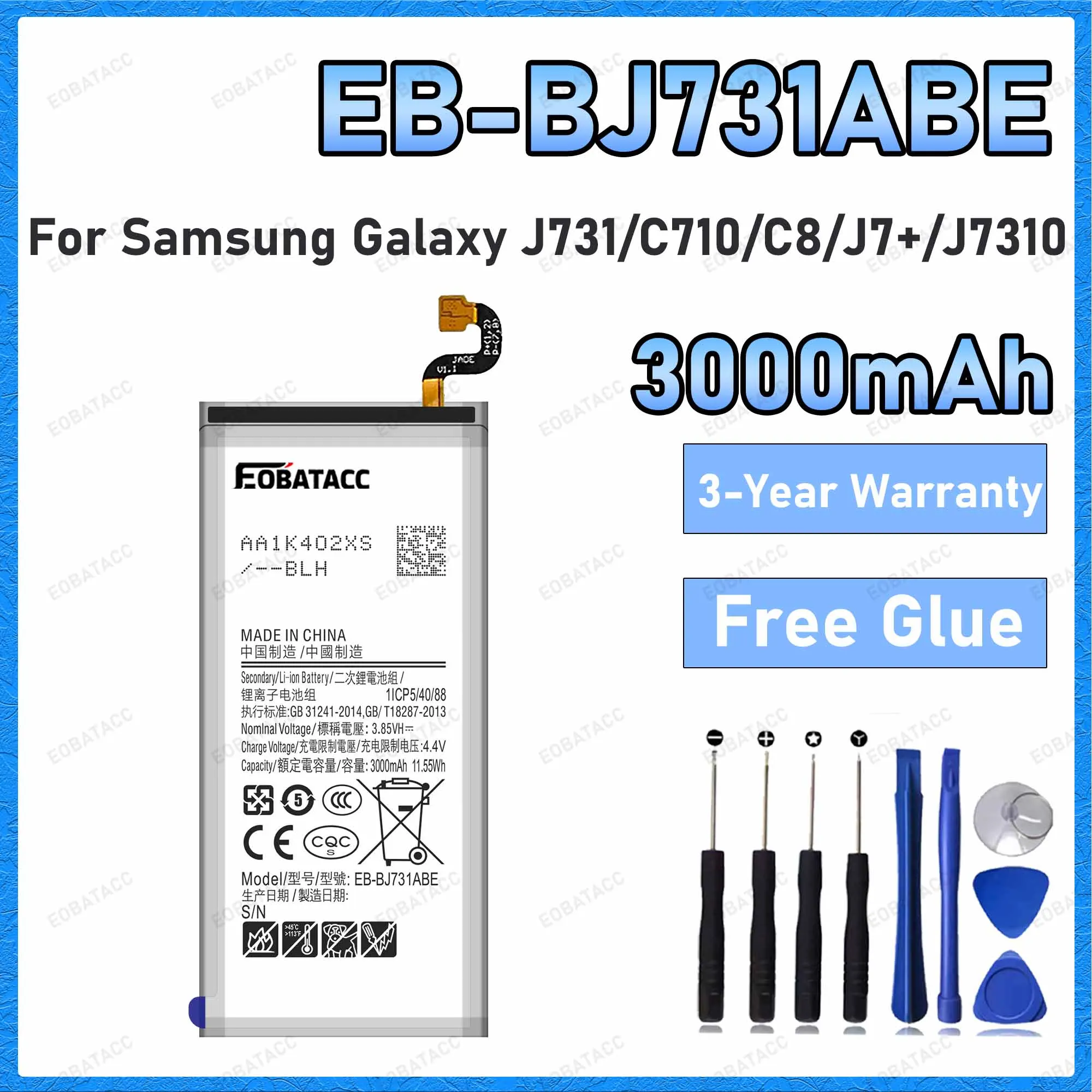 EB-BJ731ABE 3000mAh Battery For Samsung Galaxy J731/C710/C8/J7+/J7310 Batteries New High Quanlity+Free Tools