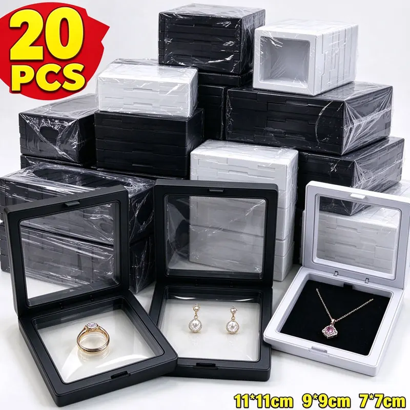 20-1pcs PE Film Jewelry Storage Box 3D Packaging Case Free Stand Floating Frame Membrane Ring Earrings Necklace Display Holder