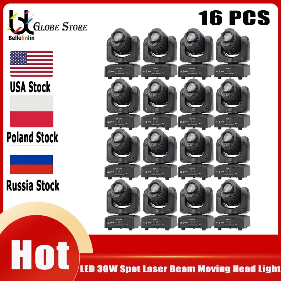 

No Tax 16Pcs Super Beam Light 10W RGBW 4in1 Moving Head DMX512 Light Beam LED Spot Lighting Show Disco DJ Laser Light