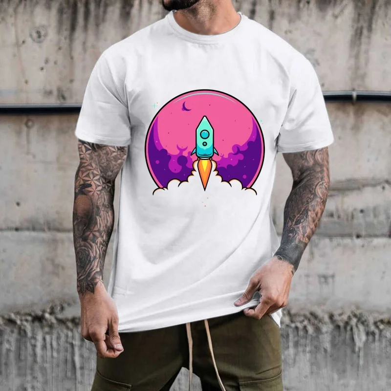 Trendy Space Rocket Heat Transfer White Ink Iron - on Patch, Fun Pattern, Suitable for T - shirts/Canvas Bags, Casual Street