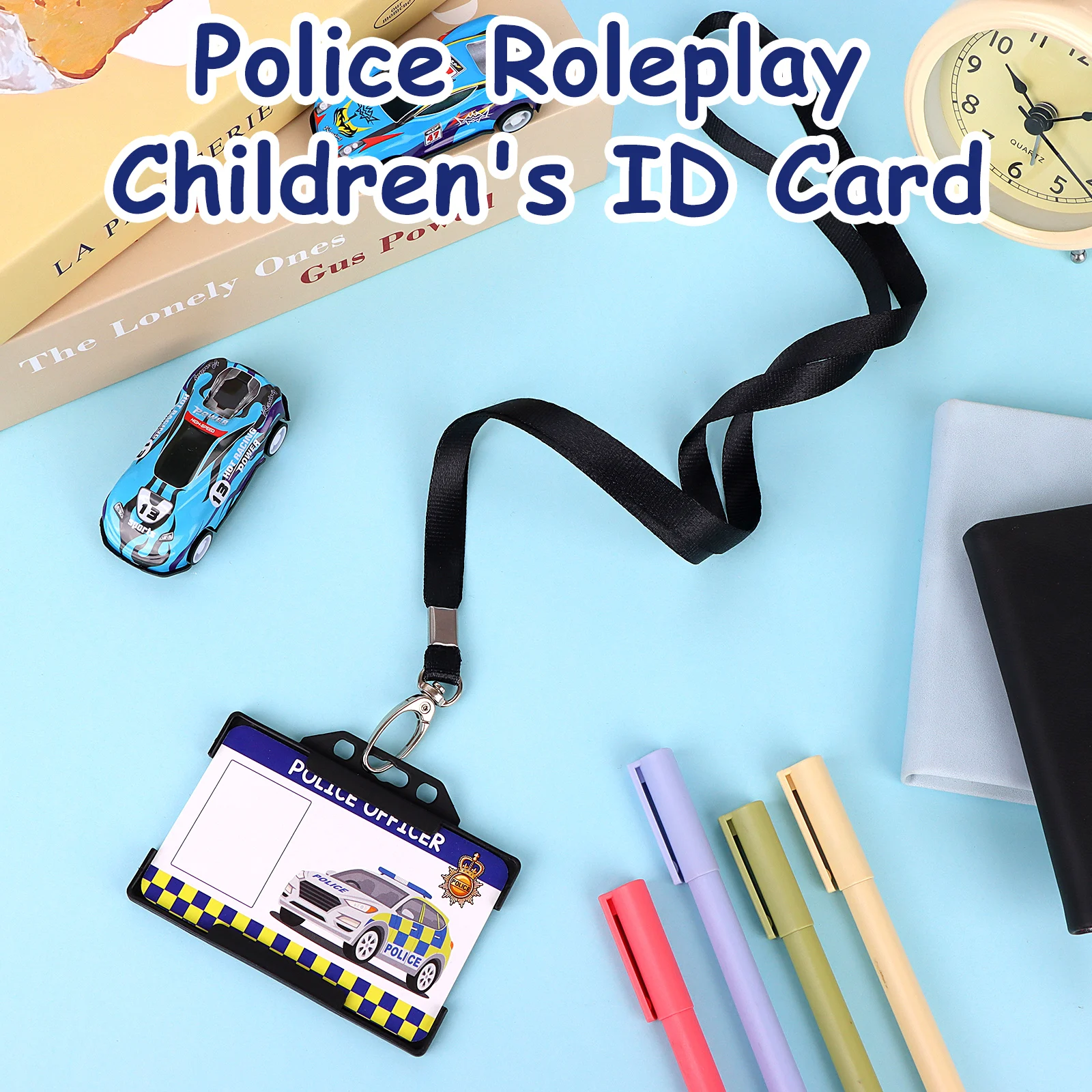 1 Set Police Roleplay For Kids Pretend Play Game Accessories 1 Black Card Holder + 1 Lanyard + 1 Blue Custom Card Costumes