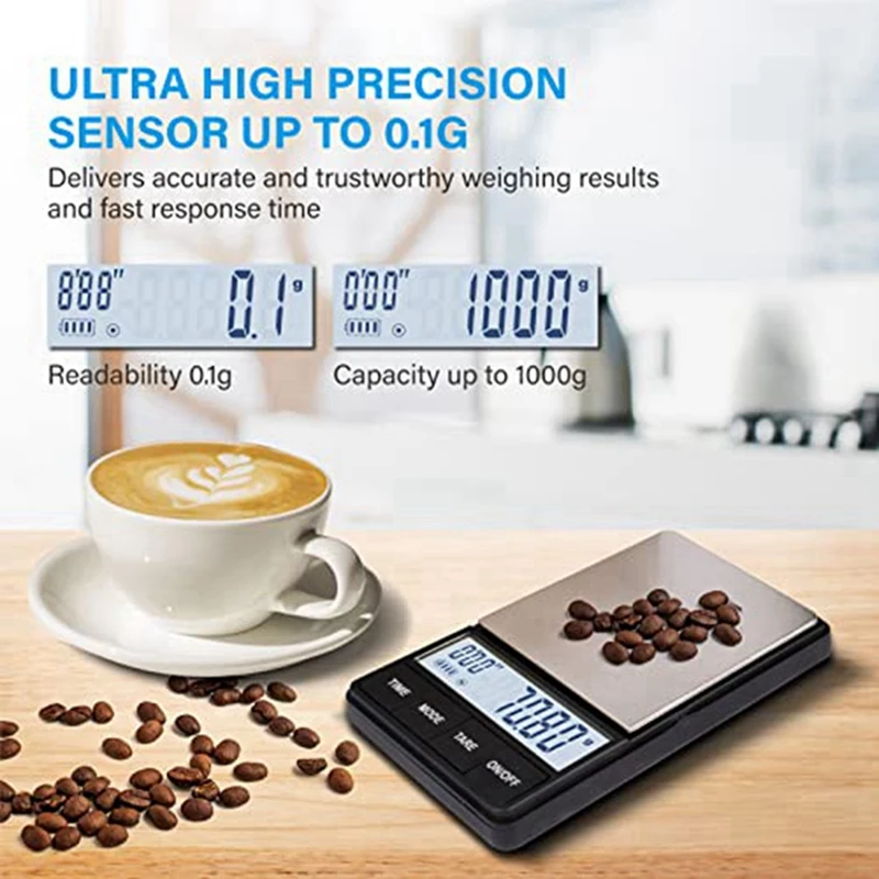 1 PCS Small Espresso Scale With Timer Scales Bright Backlit LCD Display 2 Batteries