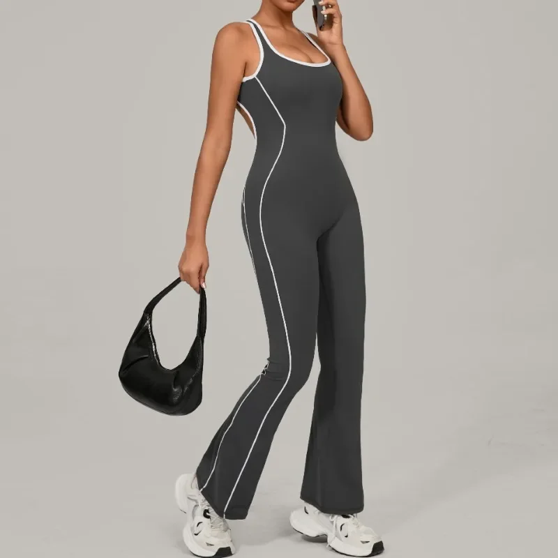 

New Women's Seamless Yoga Jumpsuit - Hollow Out Back Butt Lifting Bootcut Fitness Bodysuit for Dance Gym Running Workouts