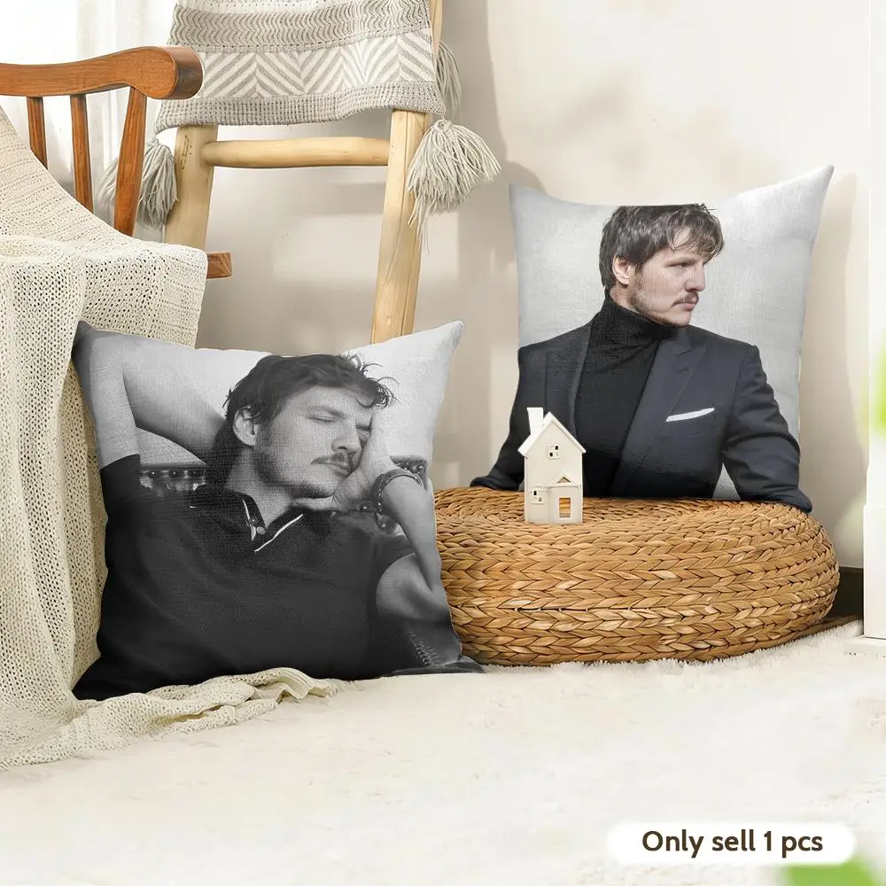 Movie Actor P-Pedro P-Pascal Cushion Cover Natural Linen Organic Fabric Double-Sided Printing Room Sofa Decor Pillow Case