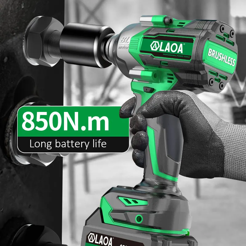 LAOA Electric Impact Cordless Wrench 21V Brushless Wrench Socket Li-ion Battery Hand Power Tools For Car Tires 1/2 inch