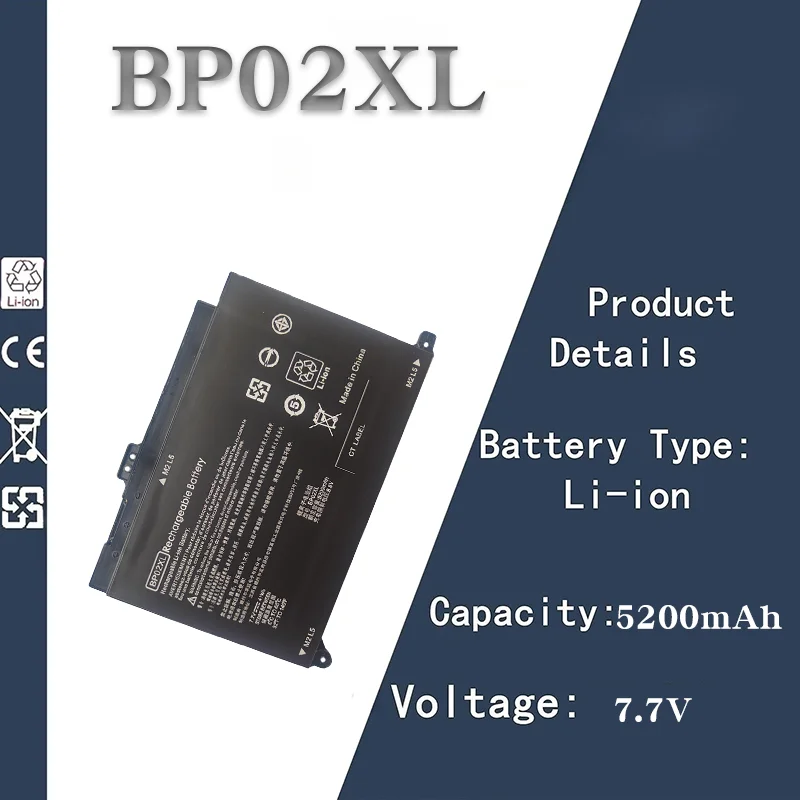 

Replacement Laptop Battery for HP BP02XL | Compatible with 15-AU156TX/AU160TX TPN-Q172/Q175 | 7.7V 5200mAh