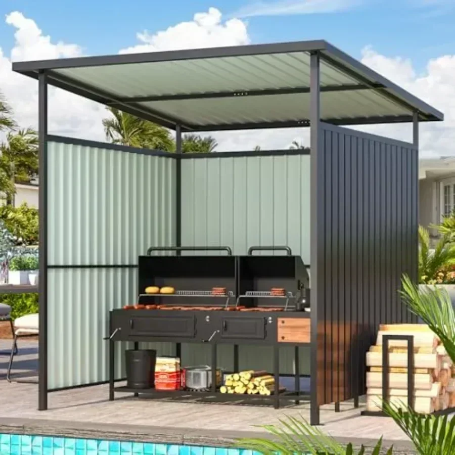 6' X 6' Outdoor Hardtop Grill Gazebo with Metal Awnings for Patio and Decks Small Lean-to BBQ Gazebo in Gray Durable Weather-Re view 2