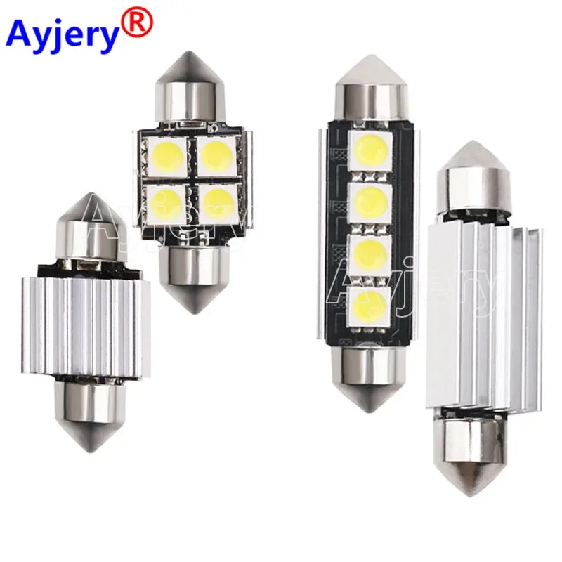 

AYJERY 100 шт. 12 В C5W C10W светодиодный Canbus лампы 31/36/39/41 мм гирлянда 5050 4 SMD Белая купольная лампа для чтения