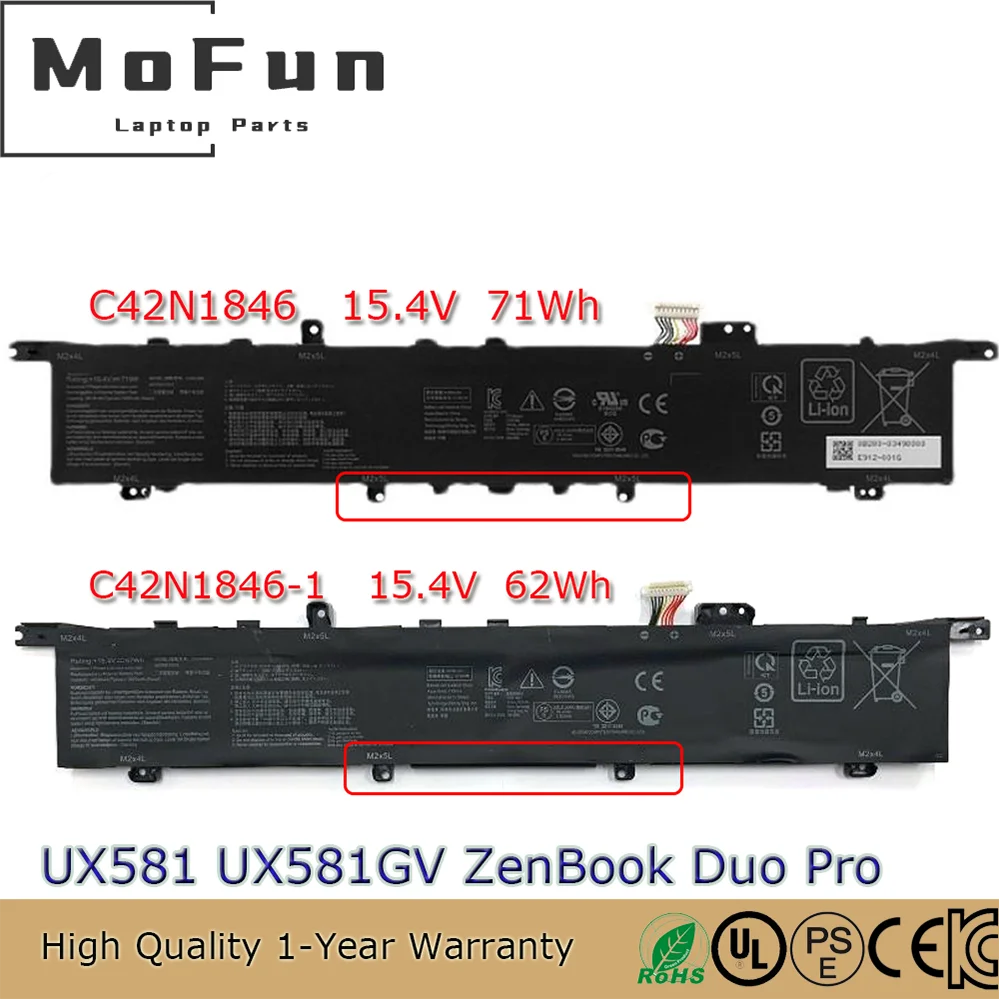 

Original C42N1846-1 15.4V 62Wh Laptop Battery for Asus ZenBook Pro Duo UX581 UX581G UX581GV UX581LV C42N1846