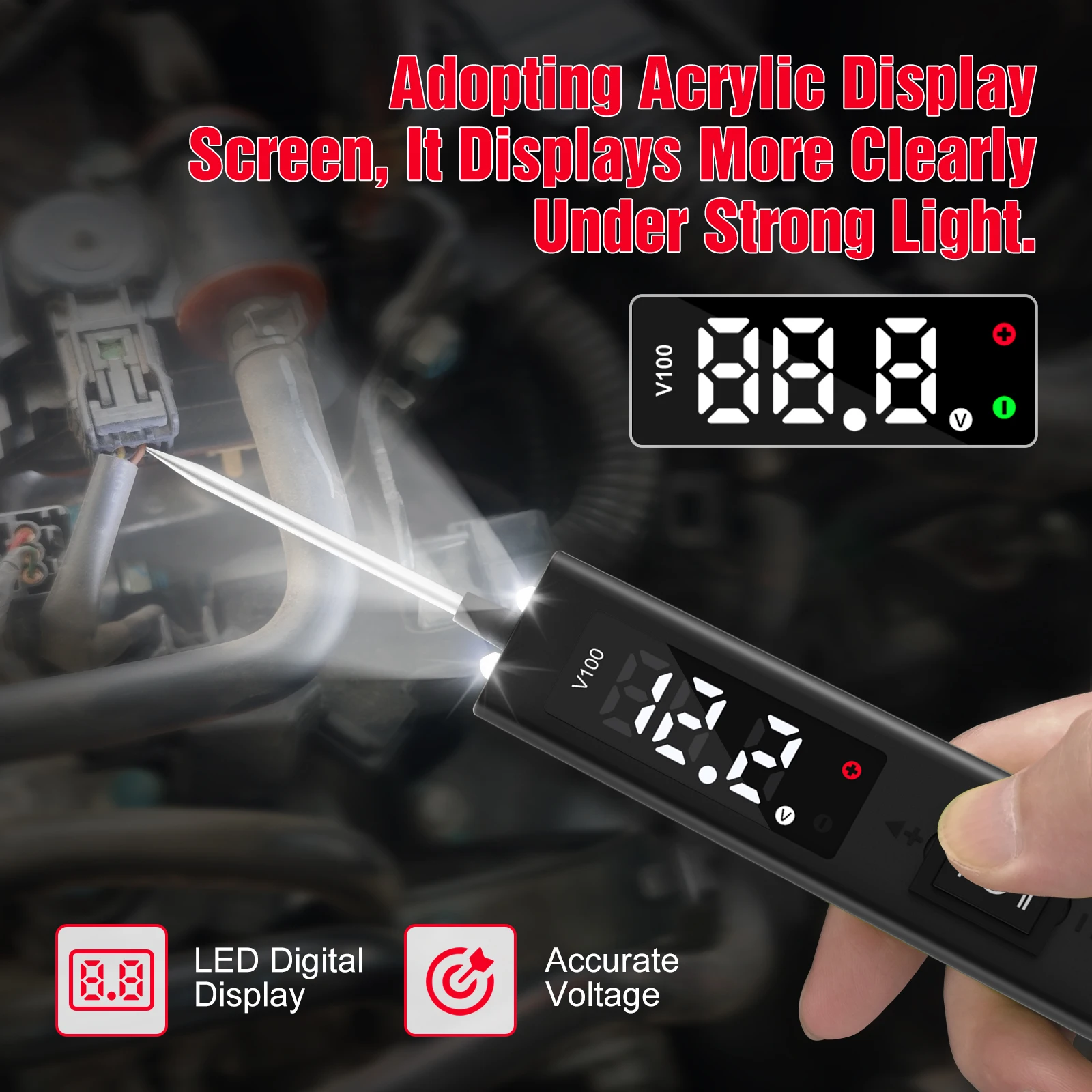 V100 Power Circuit Probe Tester,0-80V DC Test Light, Automotive Short Circuit Finder, Electrical Circuit Tester, Car Fuse Tester