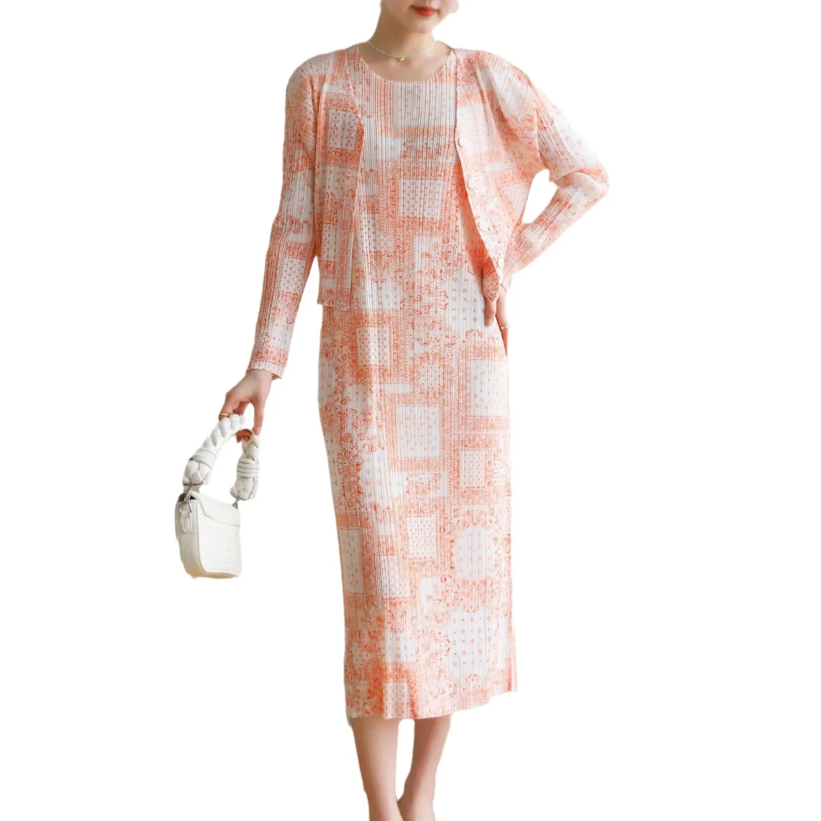 YUDX جودة عالية مياكي مطوي فساتين حريمي موضة مطبوعة بلا أكمام تصميم تنورة 2024 خريف جديد