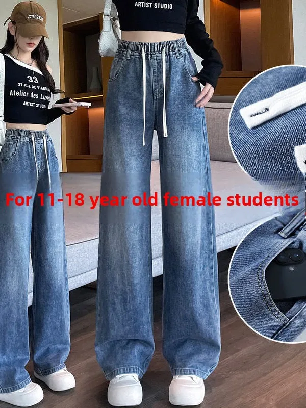 

High Waist Straight Leg Jeans for Teenage Girls Spring Autumn Loose Fit Denim Pants Comfortable Breathable Soft Fabric