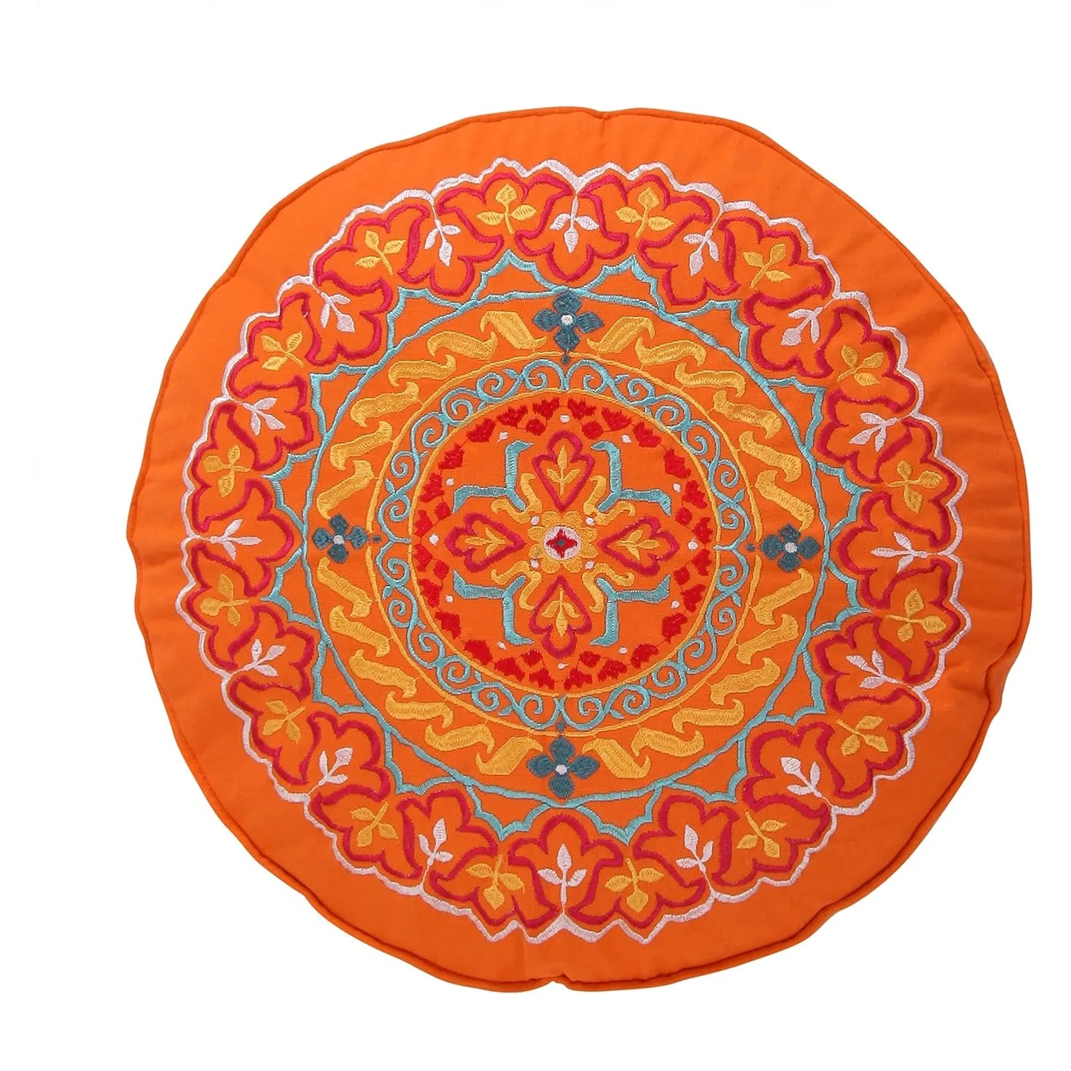 Mackenzie - Decorative Pillow (18in. Round) - Round Medallion - Orange, Yellow, Blue, Red, Teal