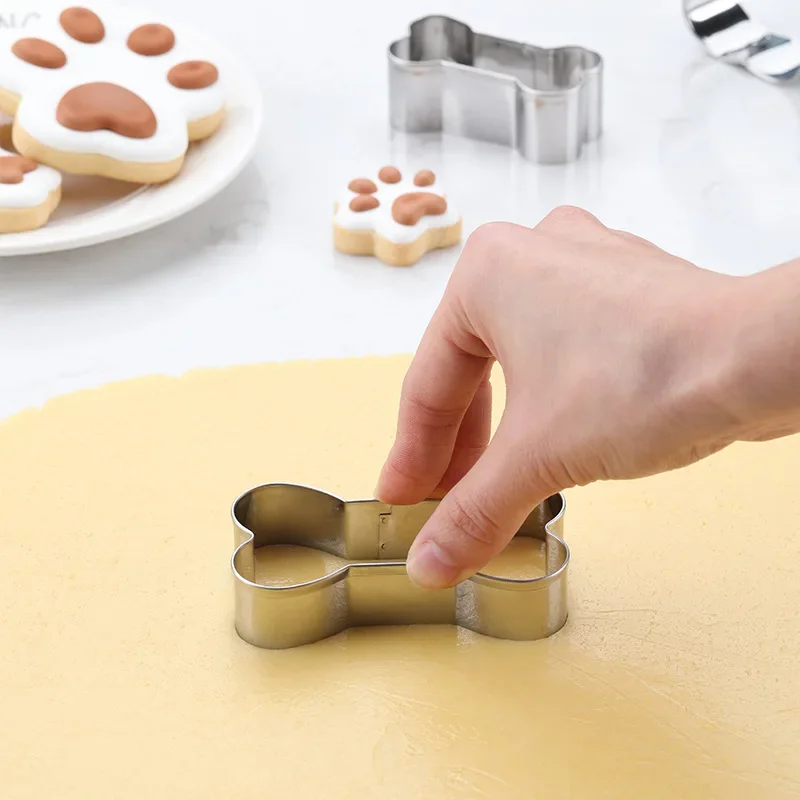 Cookie Cutter Mold Stainless Steel Pet Dog Bone Paw Shaped DIY Cake Sugarcraft Pastry Biscuit Mould Baking Tool4pcs/set