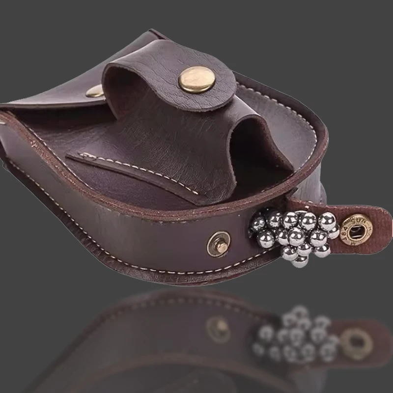Sac De taille à fronde en cuir fait à la main avec aspiration magnétique multifonctionnelle, boule en acier noir/marron, rangement De transport intégré