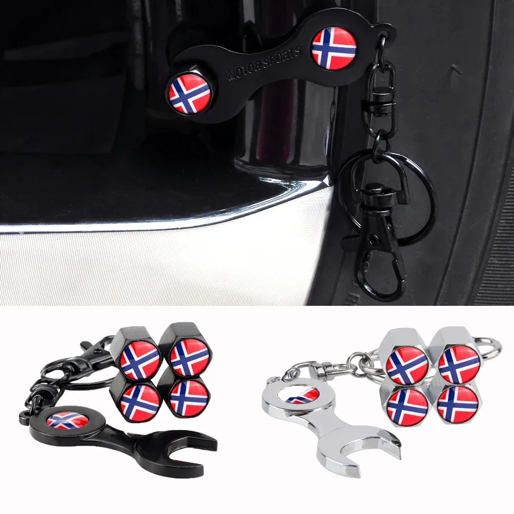 4PCS Norway Flag Car Wheel Tire Valve Caps Tyre Stem Covers with Wrench for BMW Mercedes Renault Citroen Subaru Cadillac Honda