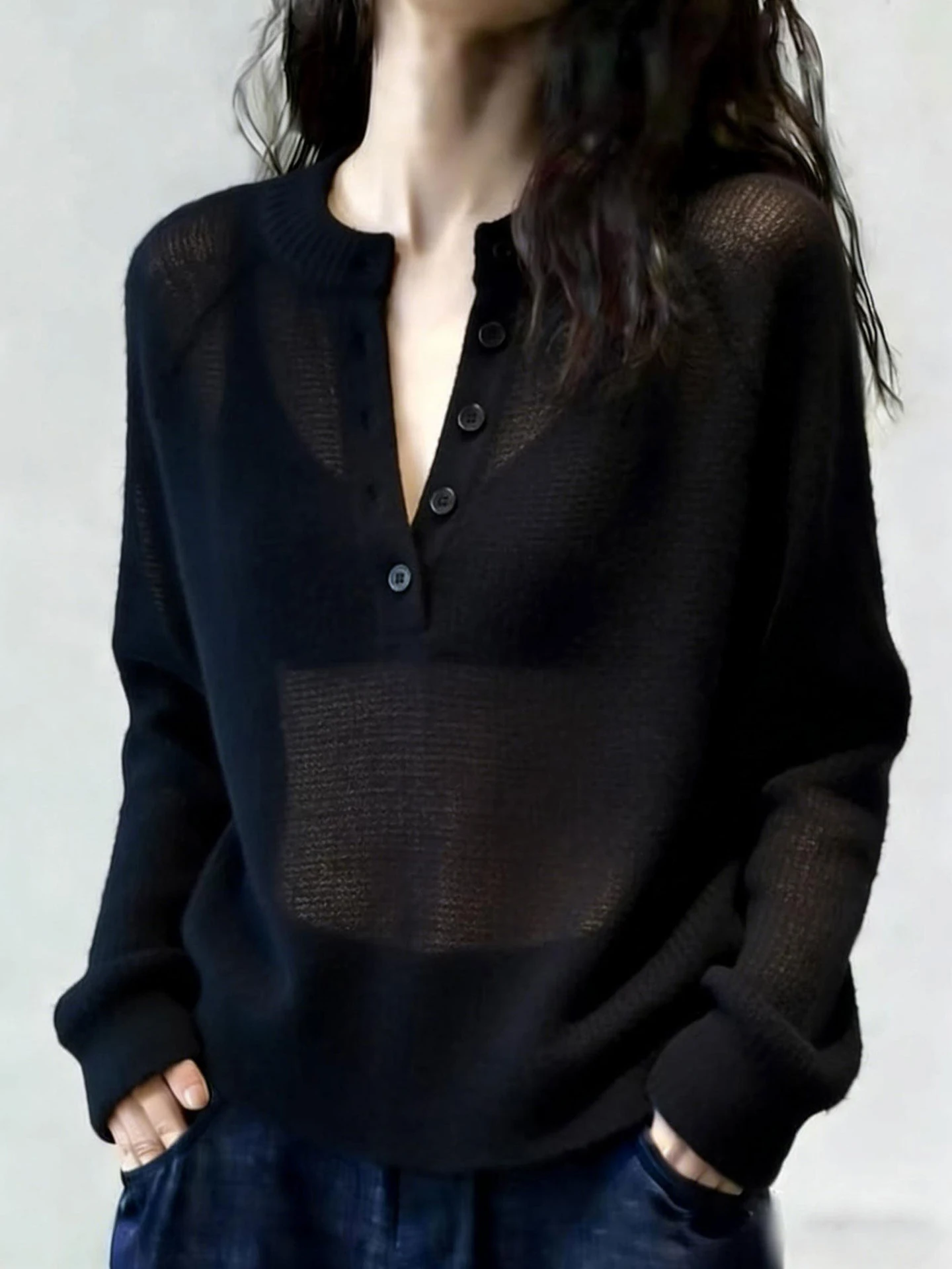 

Comfortable Casual Loose Knitted Long Sve Women's T-irt Soft Spring Faionable Anti-Aging Base Layer Top