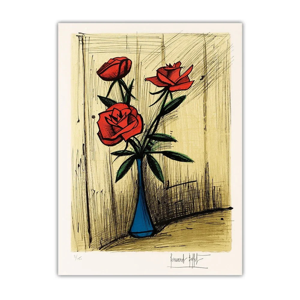 Flowers and still life by Bernard Buffet Canvas Oil Painting Art Aesthetic Decorative Picture Wall Hanging Decor Home Decoration
