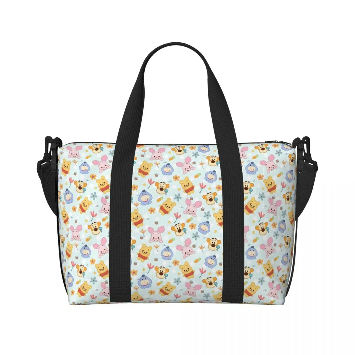 

Custom Winnie Pooh Animal Beach Tote Bag Women Extra Large Gym Carry On Adorable Yellow Bear Travel Shopping Bags