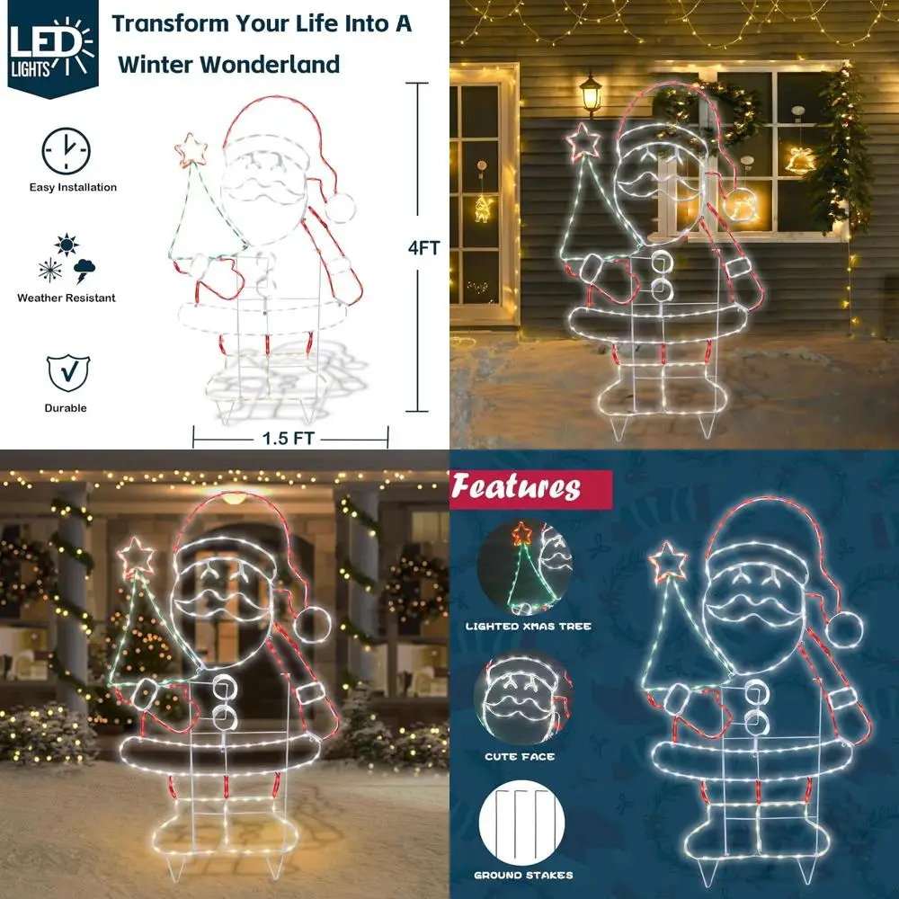 

50 Pre-Lit Santa Claus Outdoor Christmas Decorations with 200 Warm LED Lights for Yard Lawn Party Holiday Décor