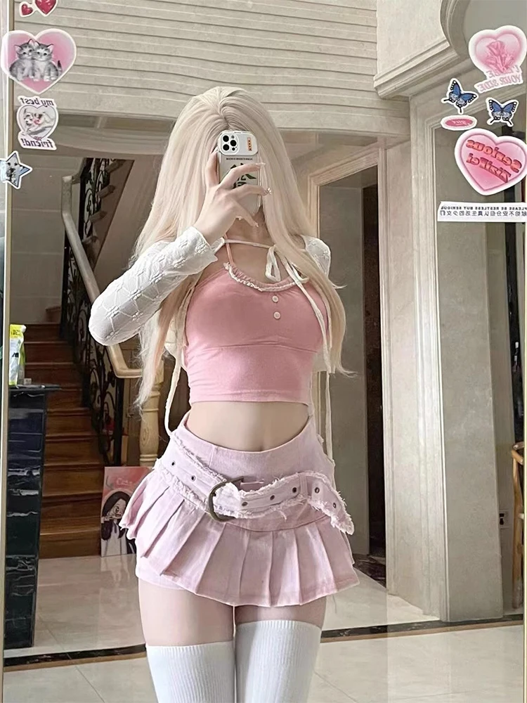 

Y2K Spicy Girl Denim Skirt Pants Women's Summer Dopane Outfit High Waist Wrap Body Pleated A-Line ort Skirts