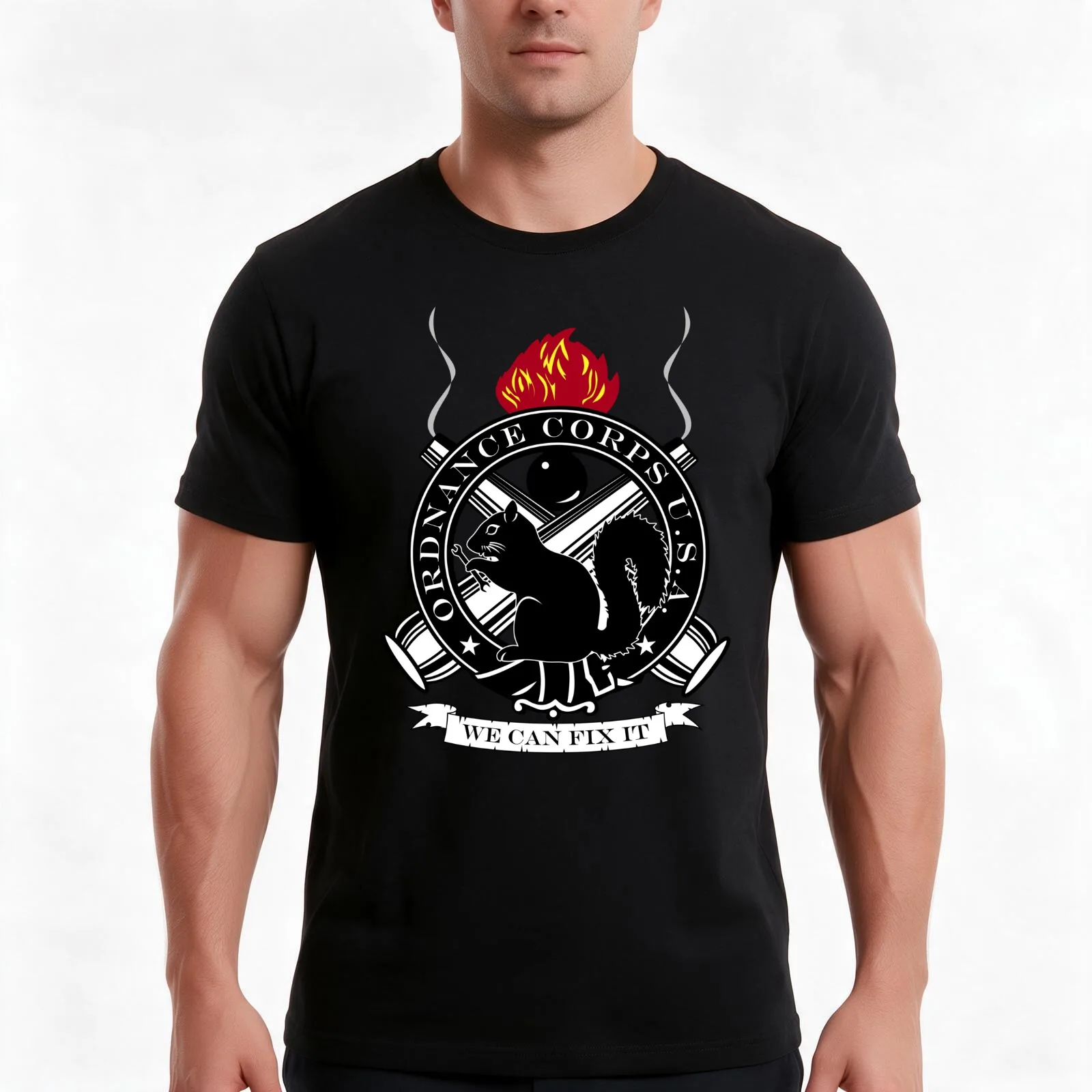 Secret Squirrel Ordnance Corps T-Shirt, Summer Casual Cotton Tee, Oversized Streetwear Tops, Vintage Graphic Print, 100% Cotton