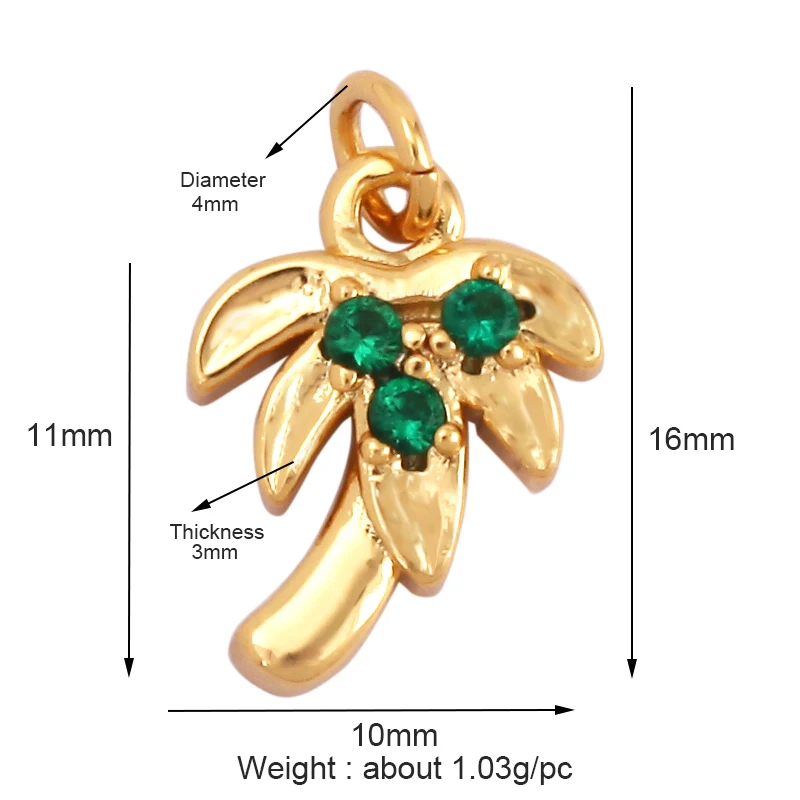 Colgante de oro de 18K con forma de cereza, piña, plátano, Cactus, seta, árbol de coco, brazalete, pendiente, collar, hallazgos de joyería,