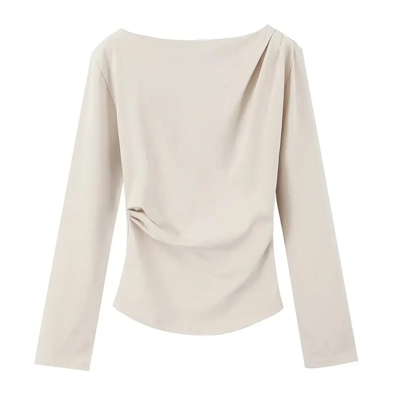 Spring 2025 Women's Long Sve T-irt New Arrival Side Pleat Decorative Design Commute Sle Regular Length Other Material ...