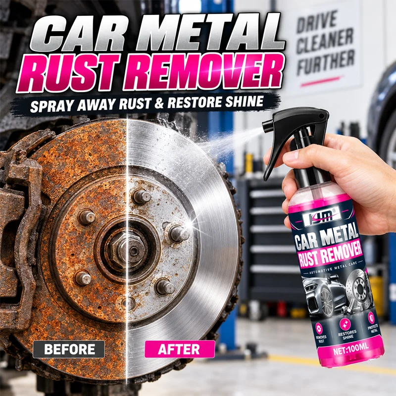 KJM Rust Remover Spray 100ml Car Metal Rust Cleaner For Wheel Hub Brake Disc Chassis Rust Removal Automotive Care Tool