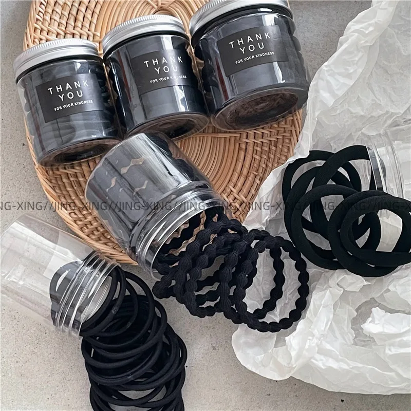 

Базовые черные высокоэластичные резинки для волос в банке, удобные в использовании, корейские резинки для хвоста для женщин и девушек