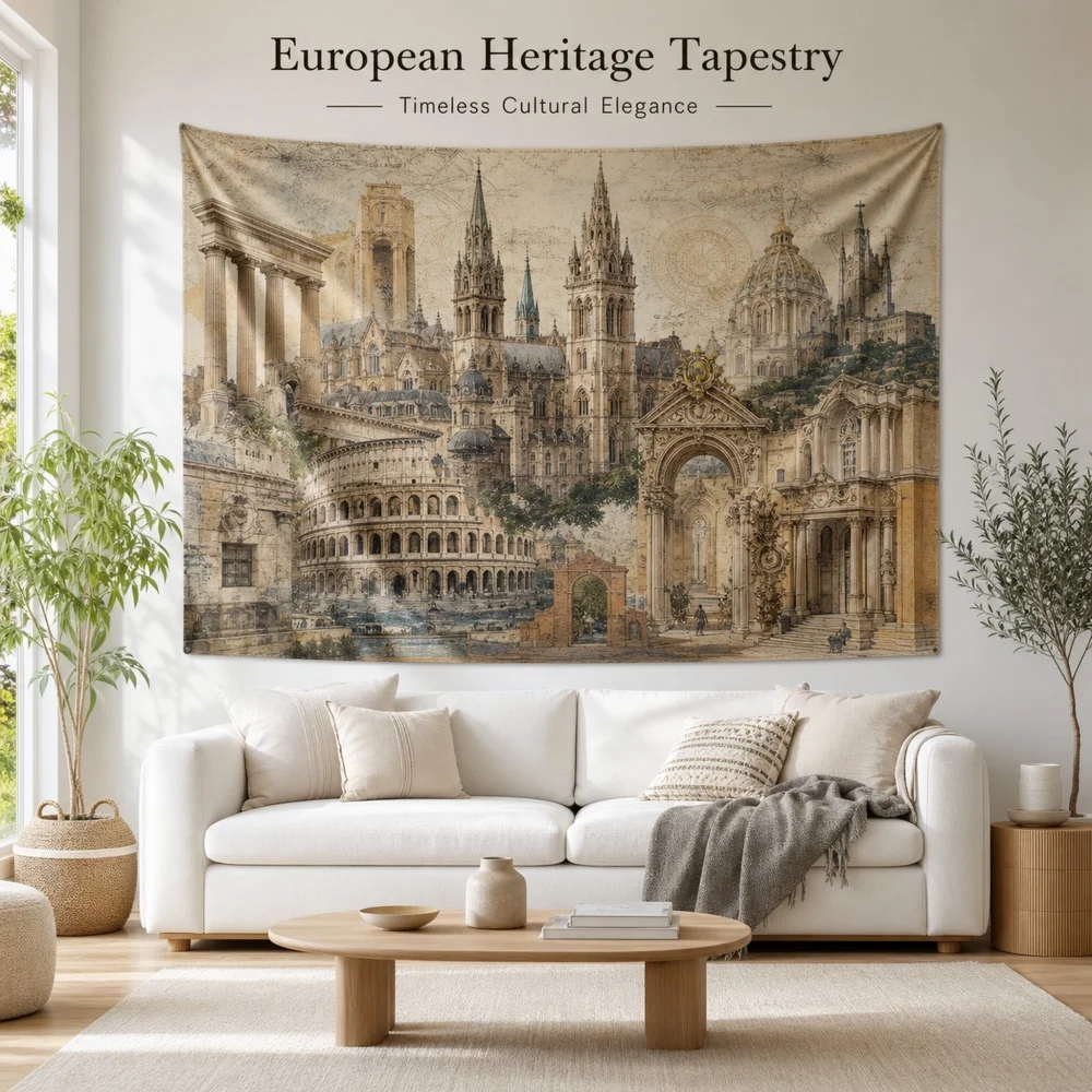 European heritage sketch splicing 150X100cm customizable printed tapestry living room bedroom homestay wall background fabric