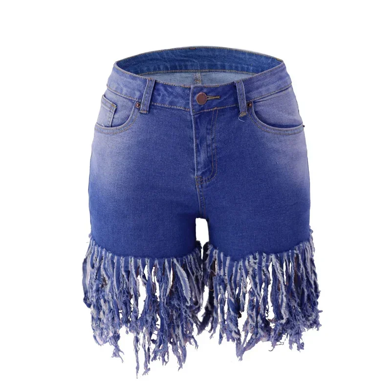 Fashion Tassel Splice Denim Shorts Women High Waist Three Quarter Pants Female Commuter Trend Streetwear New Stretch Mini Jeans