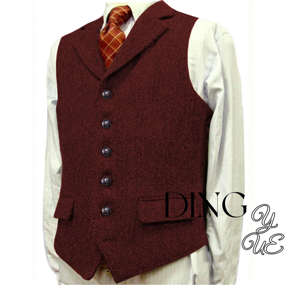 V Neck Lapel Men's Suits Vest Casual Classic Formal Business Herringbone Slim Fit Men's Waistcoat For Wedding Groomsmen