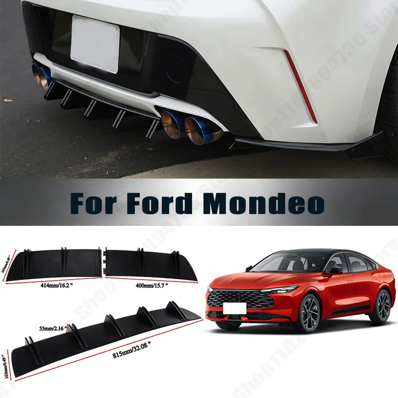 For Ford Mondeo Rear Diffuser Shark Fin Double Wing ABS Curved Aero Spoiler Anti-Collision Chassis Protector Car Styling