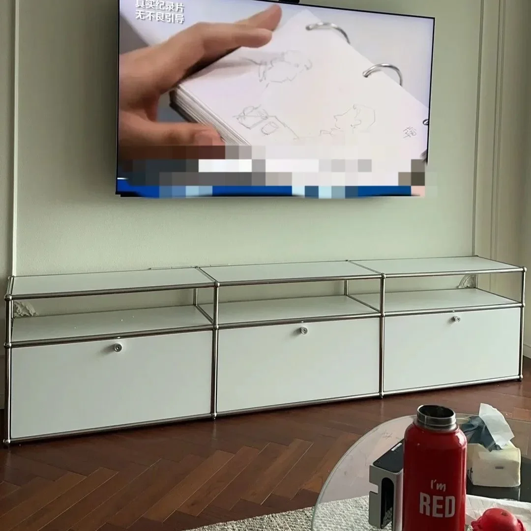 Living Room TV Stand Cabinet Sideboard Storage Shelf Furniture Stainless Steel Board Cabinet Night Stand DIY Cabinet-No Keys