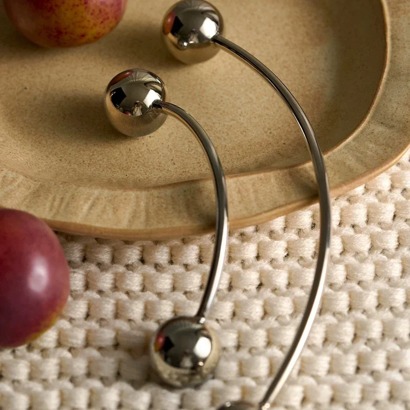 High-end French Drawer Knobs with Round Ball Dresser Door Handles Silver Bar Pulls Solid Brass Unique Design Furniture Handles