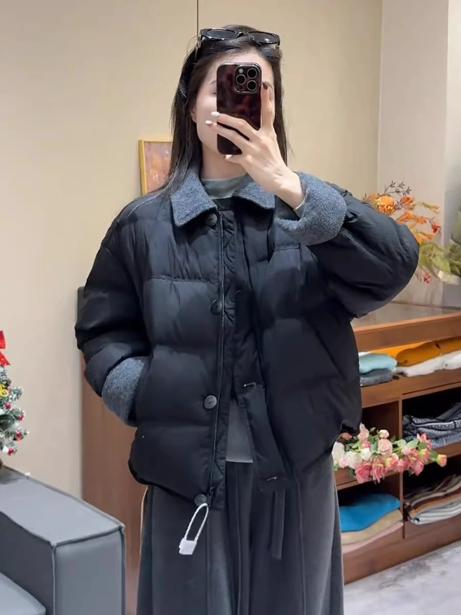 

Women's Short Thickened Cotton Jacket Collar Flip Winter Warm Clothes Korean Style Small Size Winter New Arrival Coat Top