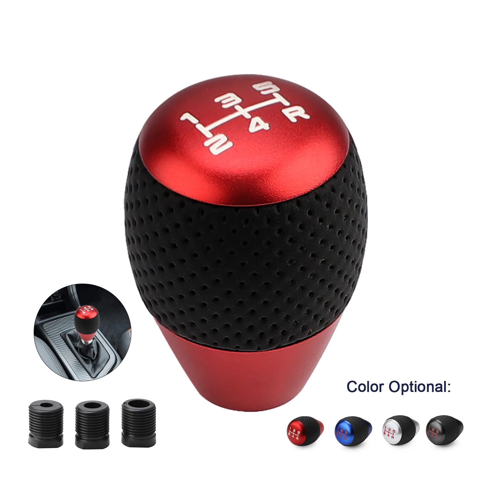 Aluminium Universal Knob Shift Head With M8 M10 M12 Adapter Shift Lever Gear Level 5 Speed Car Gear Shift Knob Leather