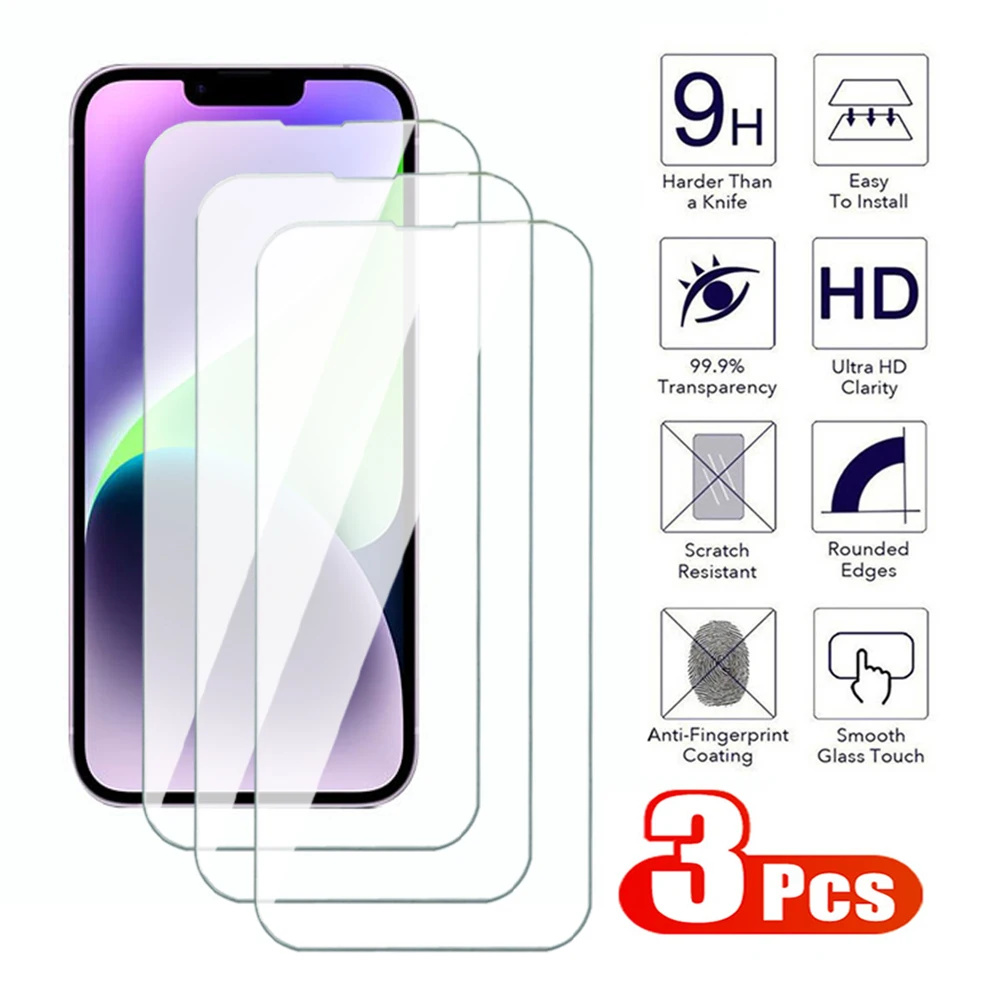 3Pcs Full Tempered Glass For iPhone 13 14 15 16 Plus Pro Max Screen Protector for iPhone 13 16 Protective Glass Film