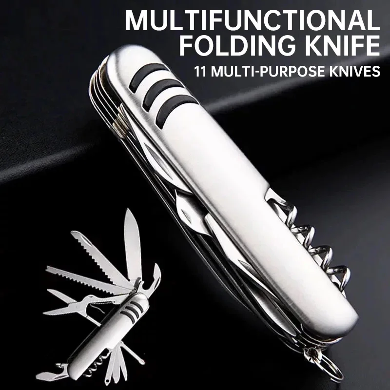 Outdoor Emergency Tools Stainless Steel Bottle Opener Cork Drill Portable 11 in 1 Fold Pocket knife Carry Around