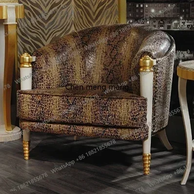 D182Neoclassical single sofa fabric leisure sofa leopard print reception sofa