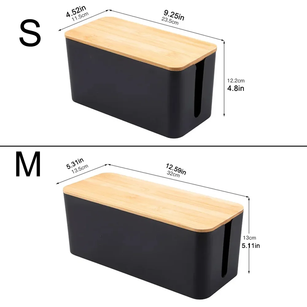 Wire Storage Box Power Plug Board Wire Boxes Socket Data Cable Junction Box Plastic Storage Box with Bamboo 1PC